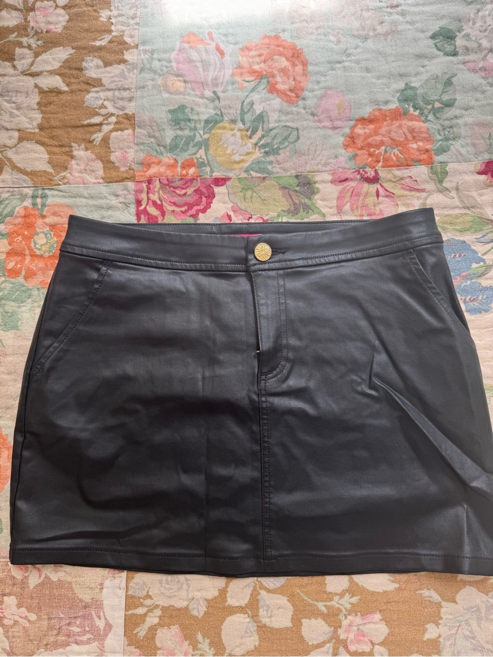 Lilly Pulitzer Black Coated Stretch Skirt with Gold Accent
